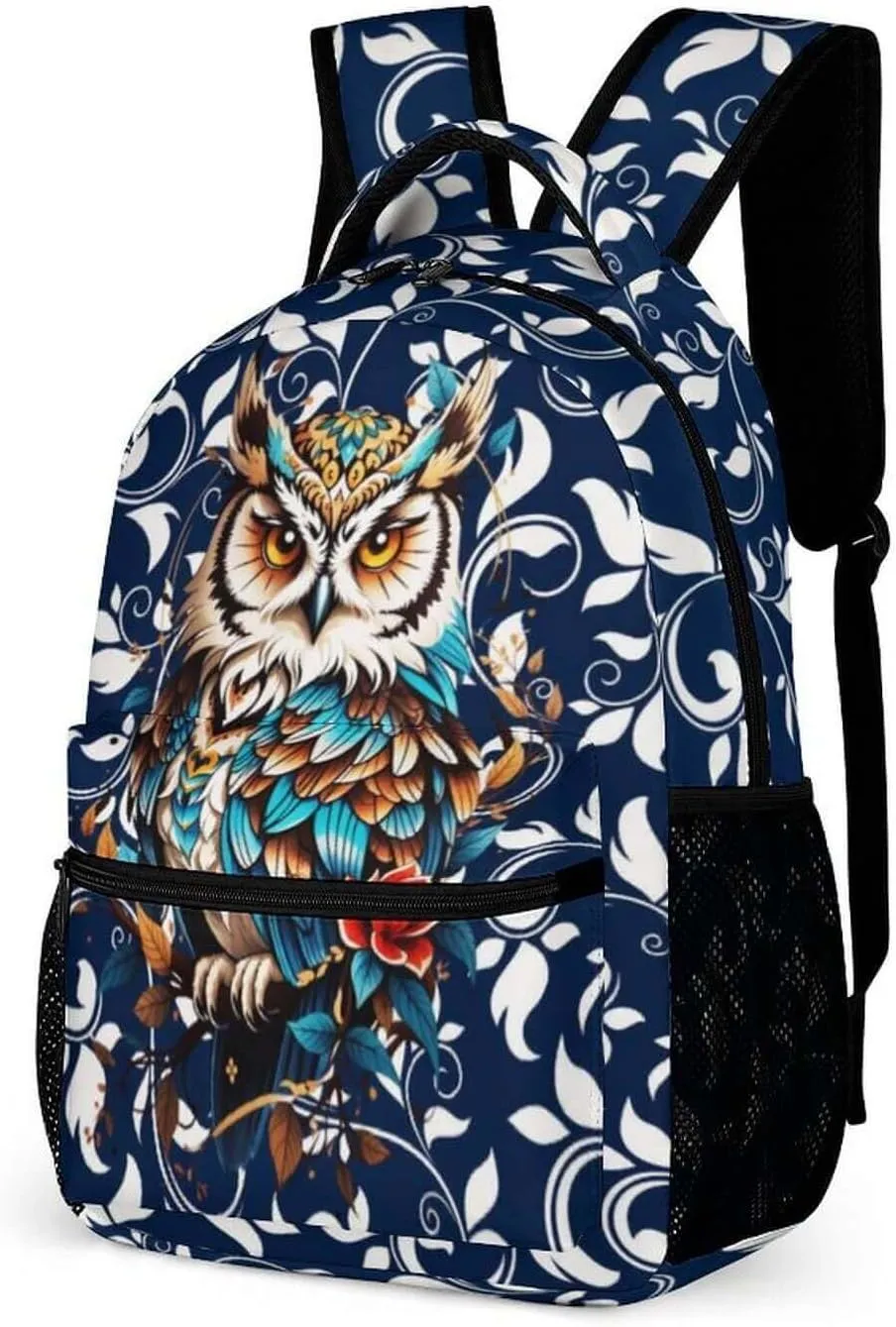 Owl Backpack for Kids Girls Boys School, 16 Inches Cute Owl Theme Bookbag, Adjustable, Lightweight, Large Capacity, Colorful Owl Backpack for School