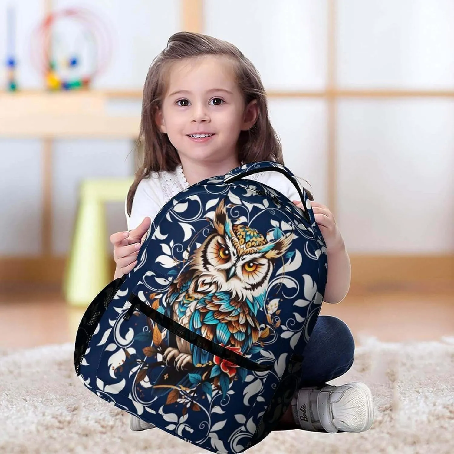 Owl Backpack for Kids Girls Boys School, 16 Inches Cute Owl Theme Bookbag, Adjustable, Lightweight, Large Capacity, Colorful Owl Backpack for School