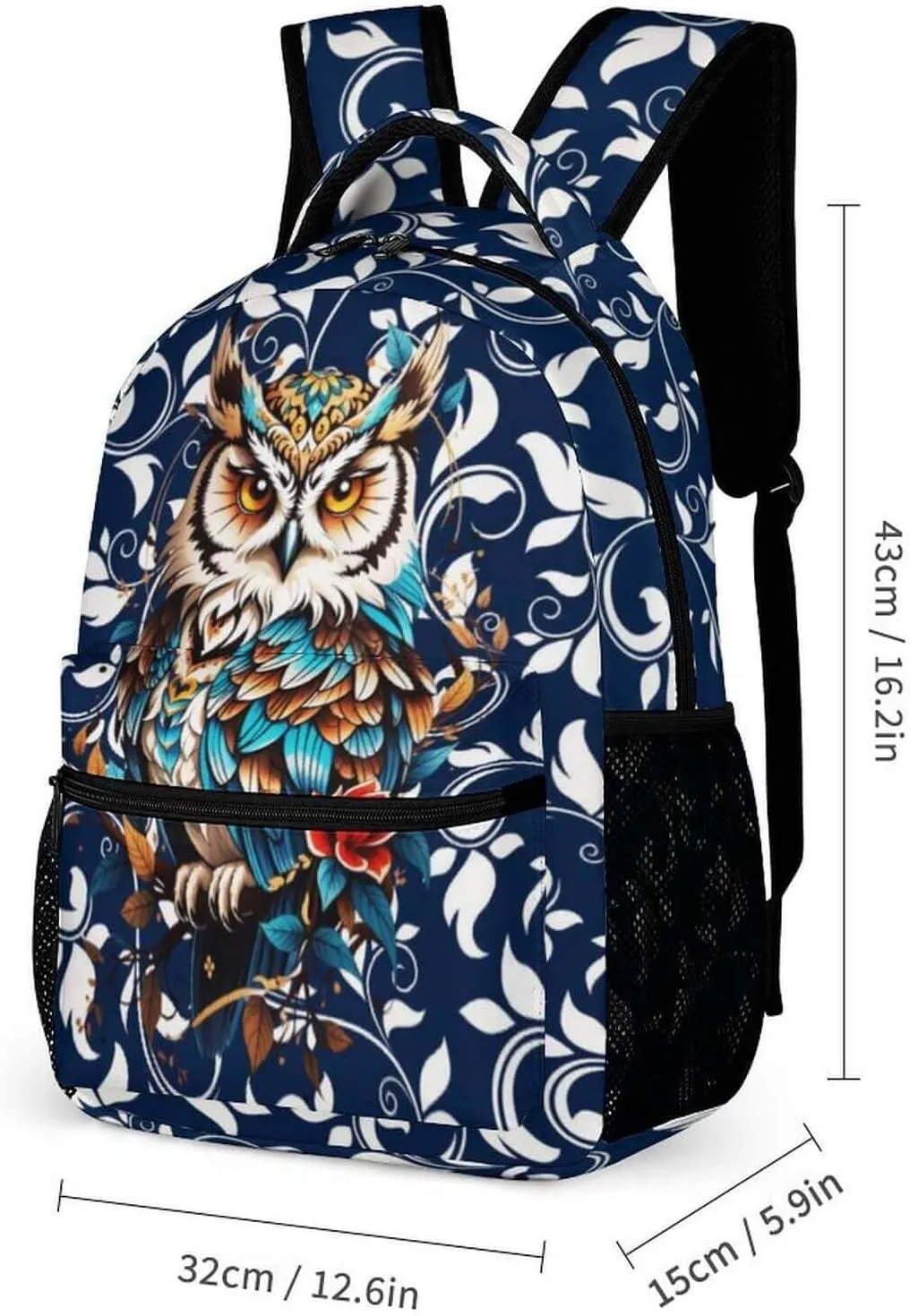 Owl Backpack for Kids Girls Boys School, 16 Inches Cute Owl Theme Bookbag, Adjustable, Lightweight, Large Capacity, Colorful Owl Backpack for School