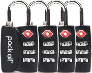 pack all TSA Approved Luggage Lock, Inspection Indicator, Alloy Body, 3 Digit Combination Padlocks, Travel Lock for Suitcases & Bag, Travel Accessories