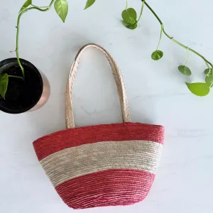 Palm straw purse - red and whit