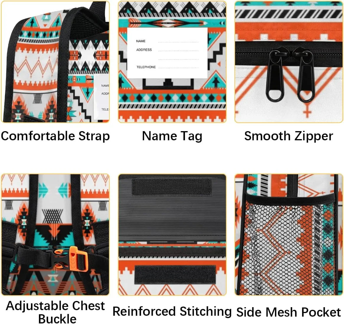 Pardick Aztec Little Kids Backpack for Boys Girls Aztec Print Pre-K Toddler Backpack Travel Bag - Name Tag and Chest Strap