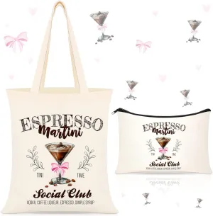Paterr 2pcs Espresso Martini Gifts Set Espresso Martini Social Club Tote Bag and Zipper Coffee Pouch Makeup Bag Bachelor Bachelorette Birthday Party Favor for Cocktail Coffee Lover Gift