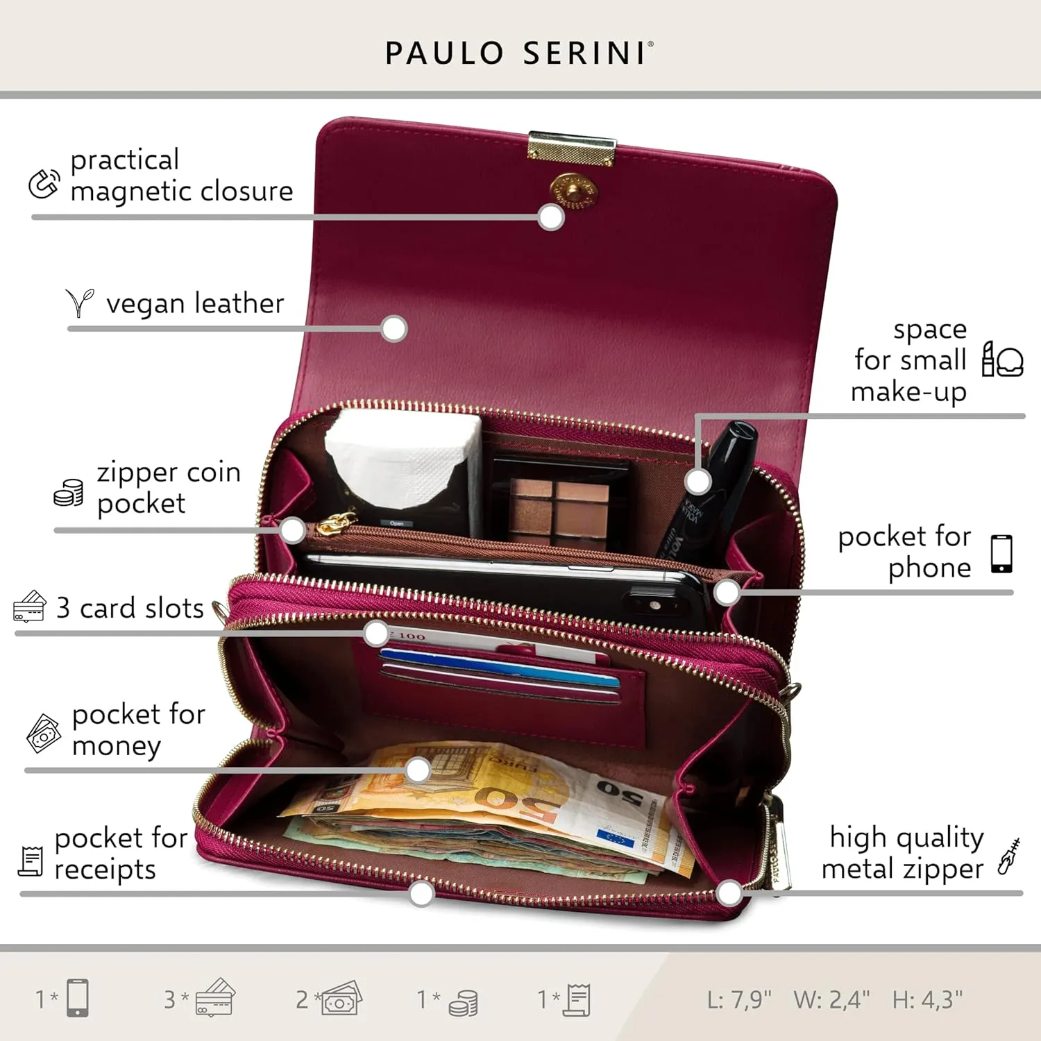 PAULO SERINI® Crossbody bag for Women - Phone Wallet Clutch Handbag - Women’s Wristlet Purses - Birthday Gifts for Women