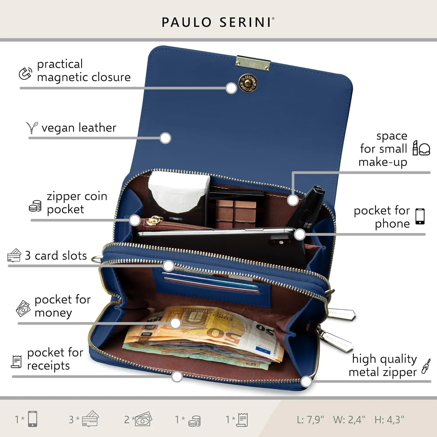 PAULO SERINI® Crossbody bag for Women - Phone Wallet Clutch Handbag - Women’s Wristlet Purses - Birthday Gifts for Women