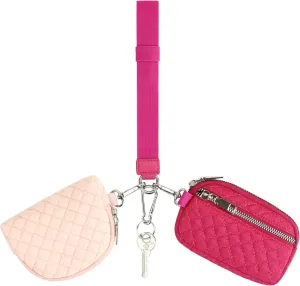 Peicees Zip Around Dual Pouch Wristlet Portable KeyChain Wallet For Women Mini Coin Pouch Detachable Wristlet Purse Cute