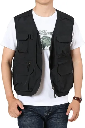 Perbai Men's Black Utility Fishing Vest Outdoor Summer Lightweight Work Photo Safari Cargo Vest