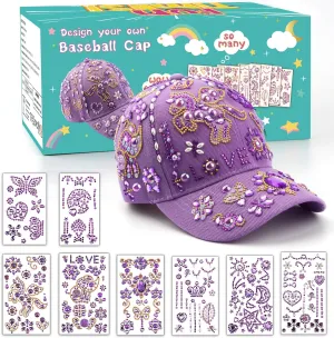 Perpetily Gifts for Girl 5 6 7 8 9 10 11 12 Year Old, Decorate Your Own Baseball Cap Crafts for Girls Ages 6-8-12, Arts and Crafts Kit for Kids 4-12 DIY Toys for Kids Girls Unicorn Stickers Gems