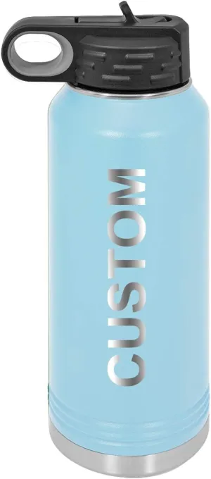 Personalized Add Your Name 32-Ounce Double Wall Insulated Stainless Steel Custom Sports Water Bottle with Flip Top Lid, Straw - Customizable