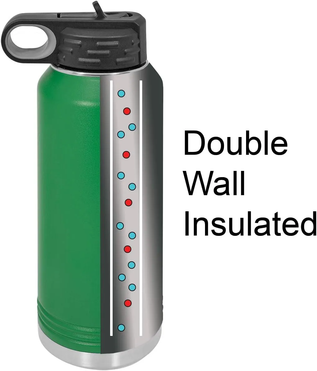 Personalized Add Your Name 32-Ounce Double Wall Insulated Stainless Steel Custom Sports Water Bottle with Flip Top Lid, Straw - Customizable