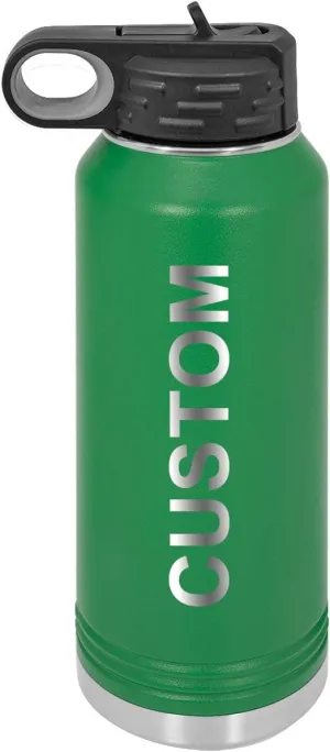 Personalized Add Your Name 32-Ounce Double Wall Insulated Stainless Steel Custom Sports Water Bottle with Flip Top Lid, Straw - Customizable