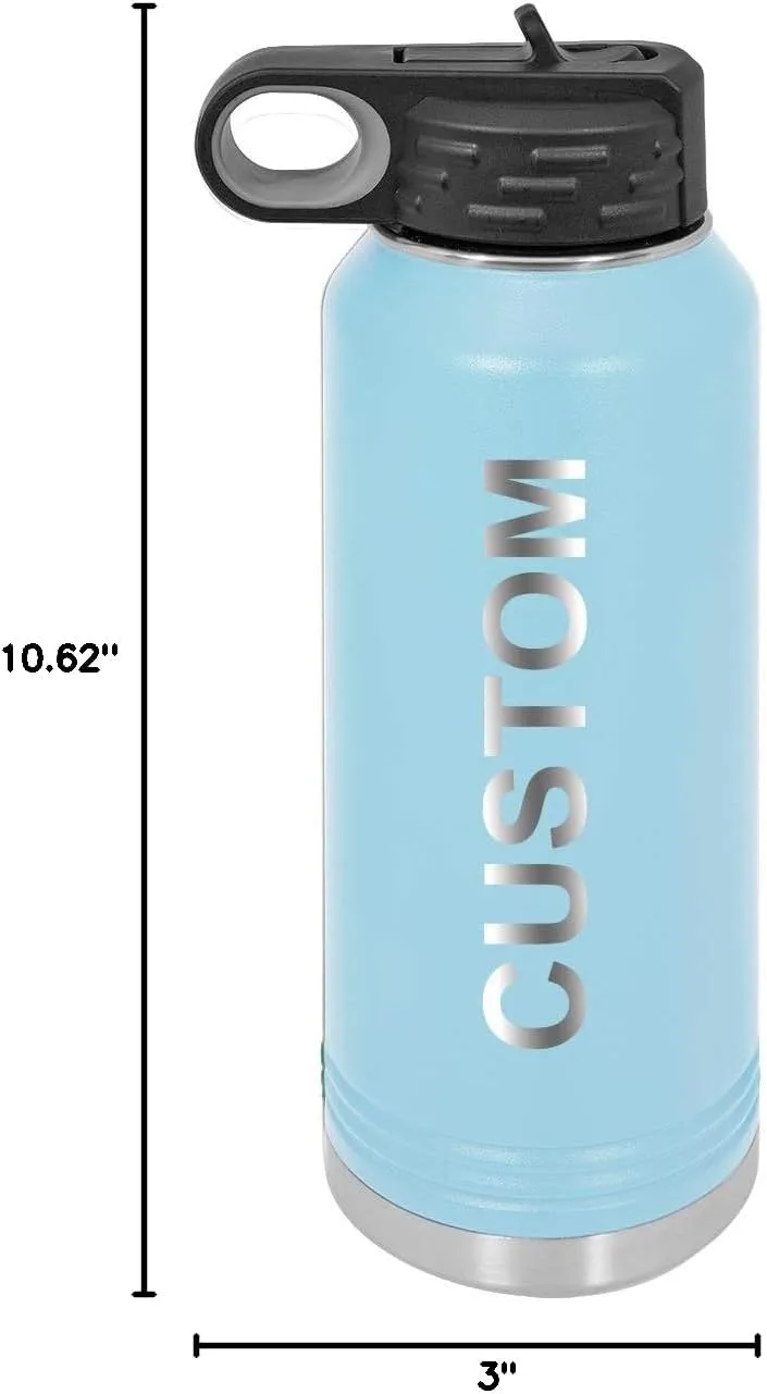 Personalized Add Your Name 32-Ounce Double Wall Insulated Stainless Steel Custom Sports Water Bottle with Flip Top Lid, Straw - Customizable