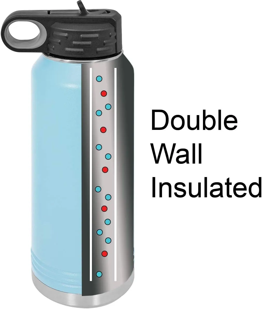 Personalized Add Your Name 32-Ounce Double Wall Insulated Stainless Steel Custom Sports Water Bottle with Flip Top Lid, Straw - Customizable