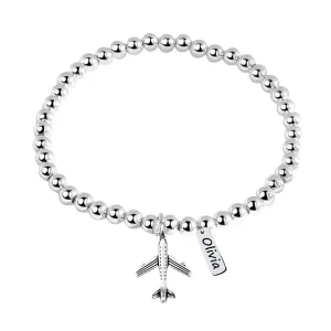 Personalized Airplane Beaded Adjustable Bracelet with Engraved Tag Charm, Aviation Gift, Travel Trip Jewelry, Custom Airplane Lover Accessories