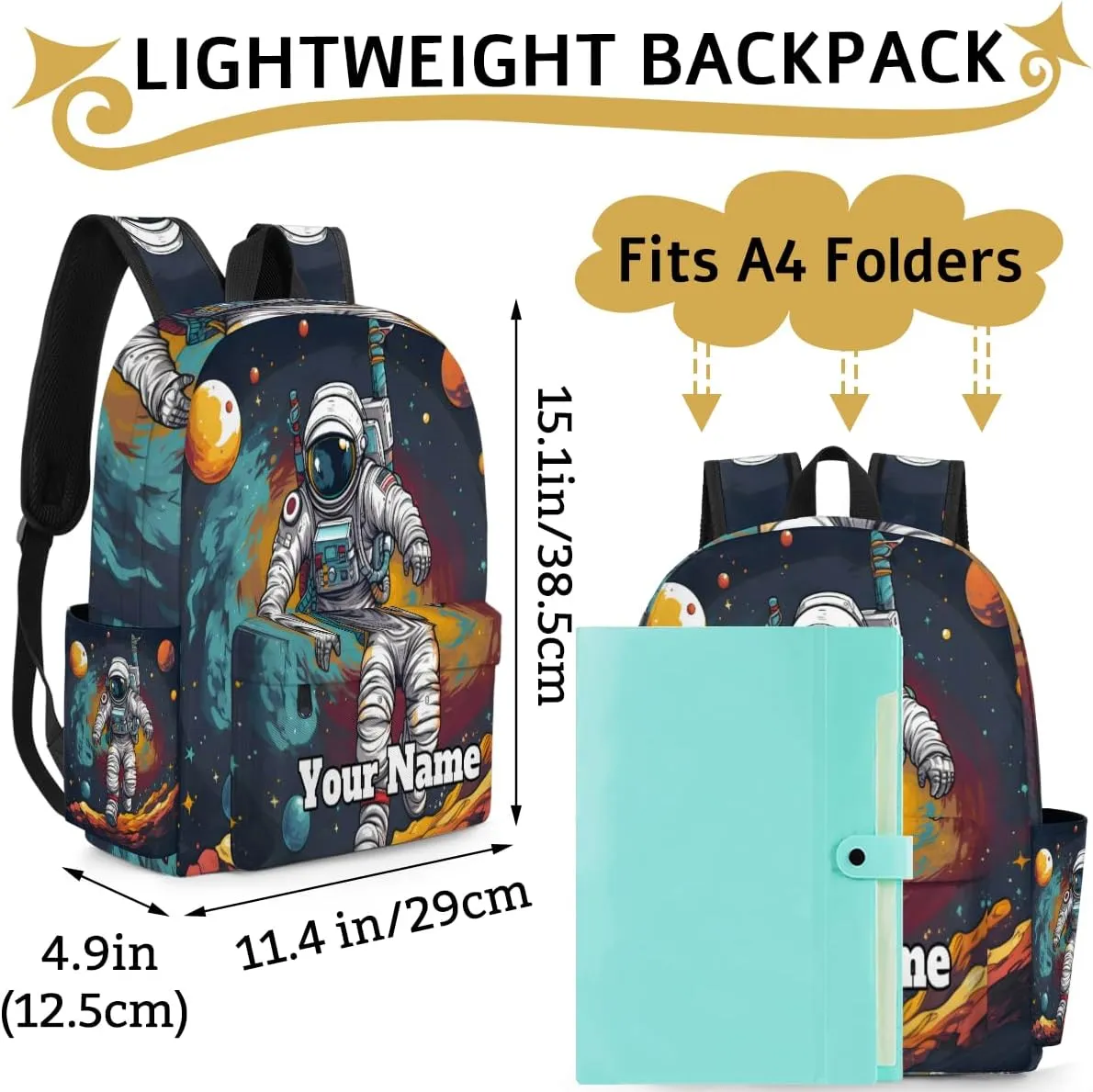 Personalized Astronaut Space Preschool Toddler Backpack for Boys Girls Custom Kids Name Small Bookbags Kindergarten Elementary Backpack, Planet