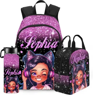 Personalized Backpacks for Girls Backpack and Lunch Box Set Back to School Gifts for Daughter Customized Kids Backpack Casual Unisex School Bags Custom Backpack Shoulders with Name
