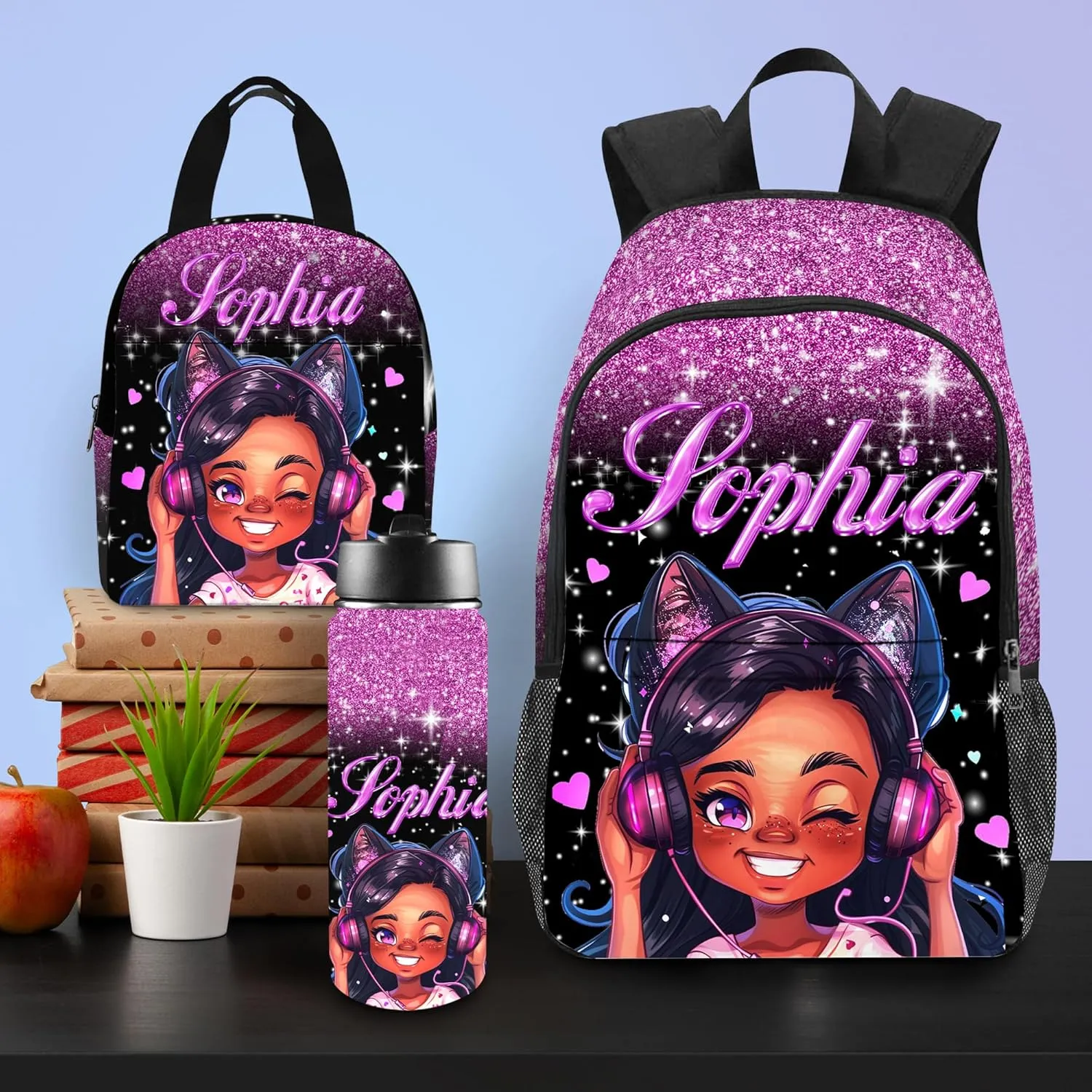 Personalized Backpacks for Girls Backpack and Lunch Box Set Back to School Gifts for Daughter Customized Kids Backpack Casual Unisex School Bags Custom Backpack Shoulders with Name