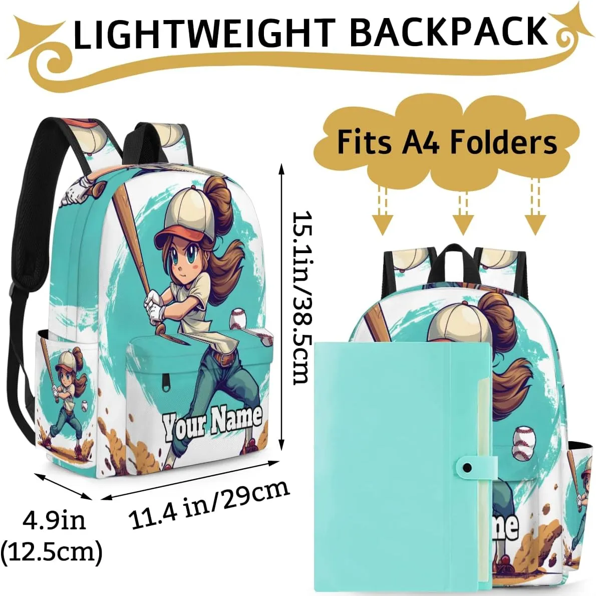 Personalized Baseball Preschool Toddler Backpack for Boys Girls Custom Kids Name Small Bookbags Kindergarten Elementary Backpack, Baseball Player
