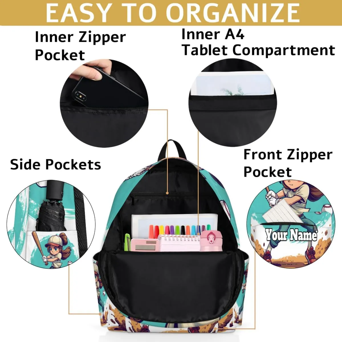Personalized Baseball Preschool Toddler Backpack for Boys Girls Custom Kids Name Small Bookbags Kindergarten Elementary Backpack, Baseball Player