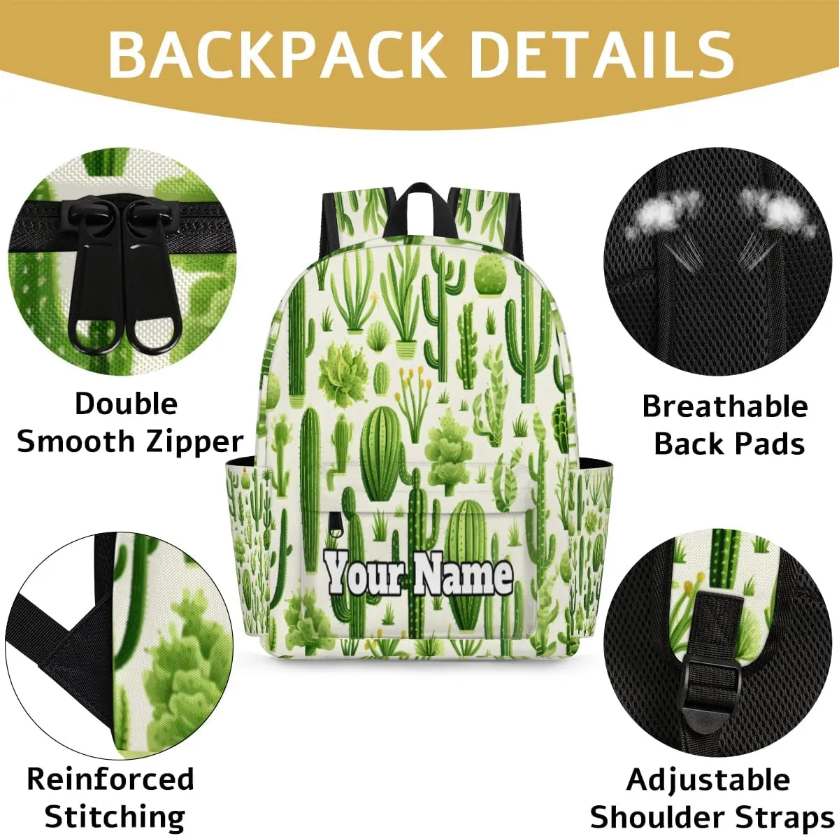 Personalized Cactus Preschool Toddler Backpack for Boys Girls Custom Kids Name Small Bookbags Kindergarten Elementary Backpack, Green Cactus