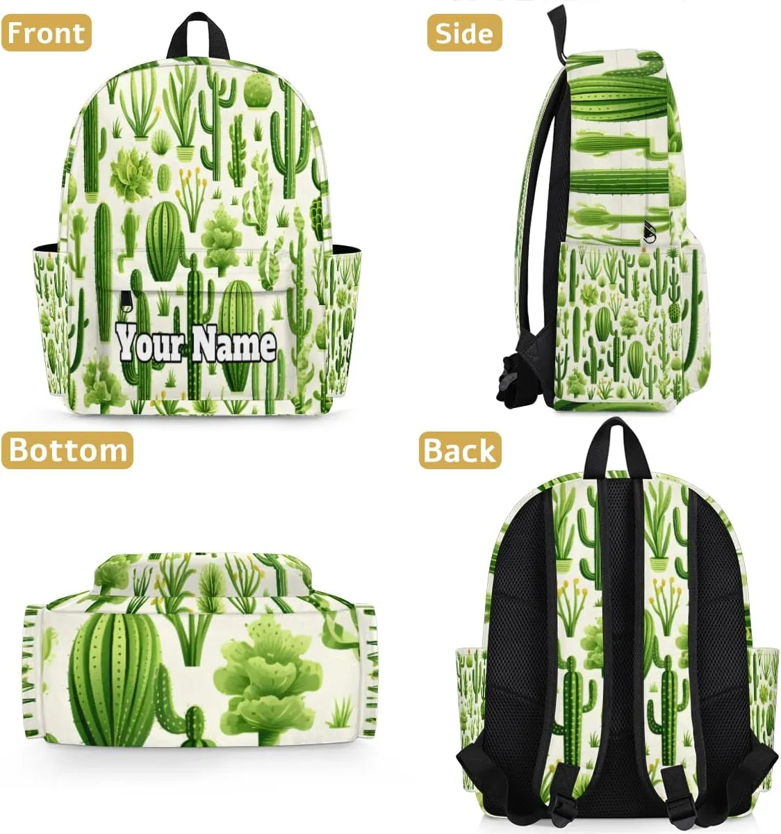 Personalized Cactus Preschool Toddler Backpack for Boys Girls Custom Kids Name Small Bookbags Kindergarten Elementary Backpack, Green Cactus