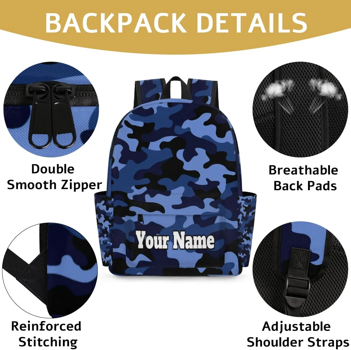 Personalized Camo Preschool Toddler Backpack for Boys Girls Custom Kids Name Small Bookbags Kindergarten Elementary Backpack, Blue Camo