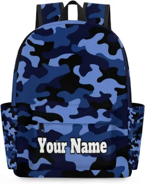 Personalized Camo Preschool Toddler Backpack for Boys Girls Custom Kids Name Small Bookbags Kindergarten Elementary Backpack, Blue Camo