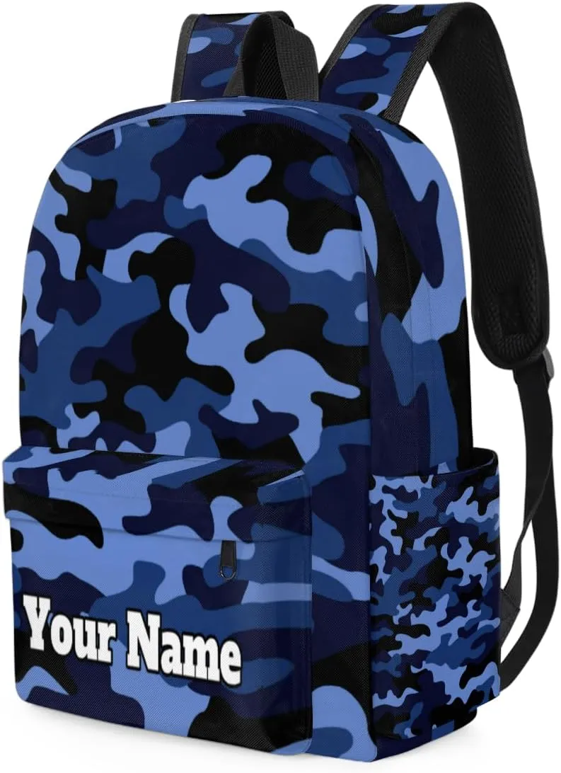 Personalized Camo Preschool Toddler Backpack for Boys Girls Custom Kids Name Small Bookbags Kindergarten Elementary Backpack, Blue Camo