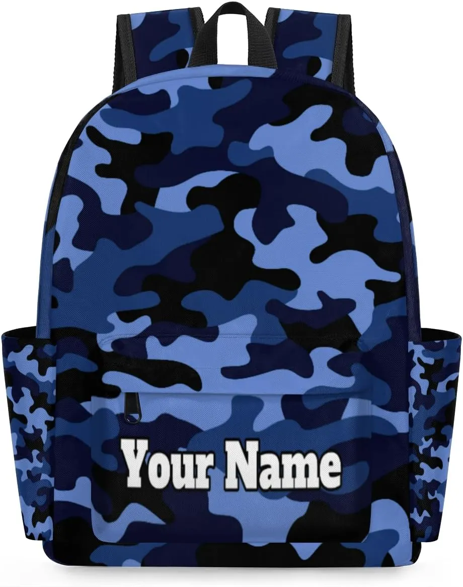 Personalized Camo Preschool Toddler Backpack for Boys Girls Custom Kids Name Small Bookbags Kindergarten Elementary Backpack, Blue Camo