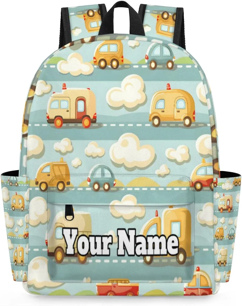 Personalized Cartoon Car Cute Preschool Toddler Backpack for Boys Girls Custom Kids Name Small Bookbags Kindergarten Elementary Backpack, Cartoon Transportation Car