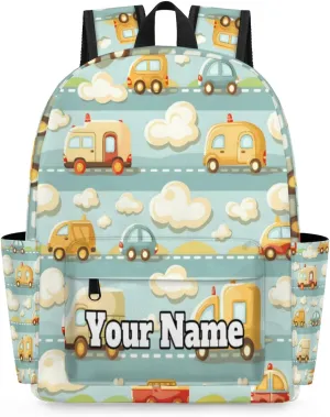 Personalized Cartoon Car Cute Preschool Toddler Backpack for Boys Girls Custom Kids Name Small Bookbags Kindergarten Elementary Backpack, Cartoon Transportation Car