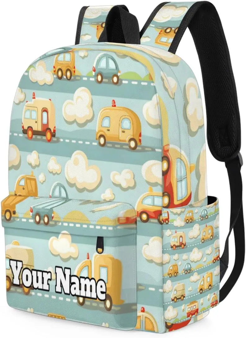 Personalized Cartoon Car Cute Preschool Toddler Backpack for Boys Girls Custom Kids Name Small Bookbags Kindergarten Elementary Backpack, Cartoon Transportation Car