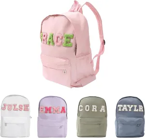 Personalized Chenille Letter Patch Toddler Backpack, Unisex, Pink, One Size, Modern, Water Resistant, Scratch Resistant, School Backpack