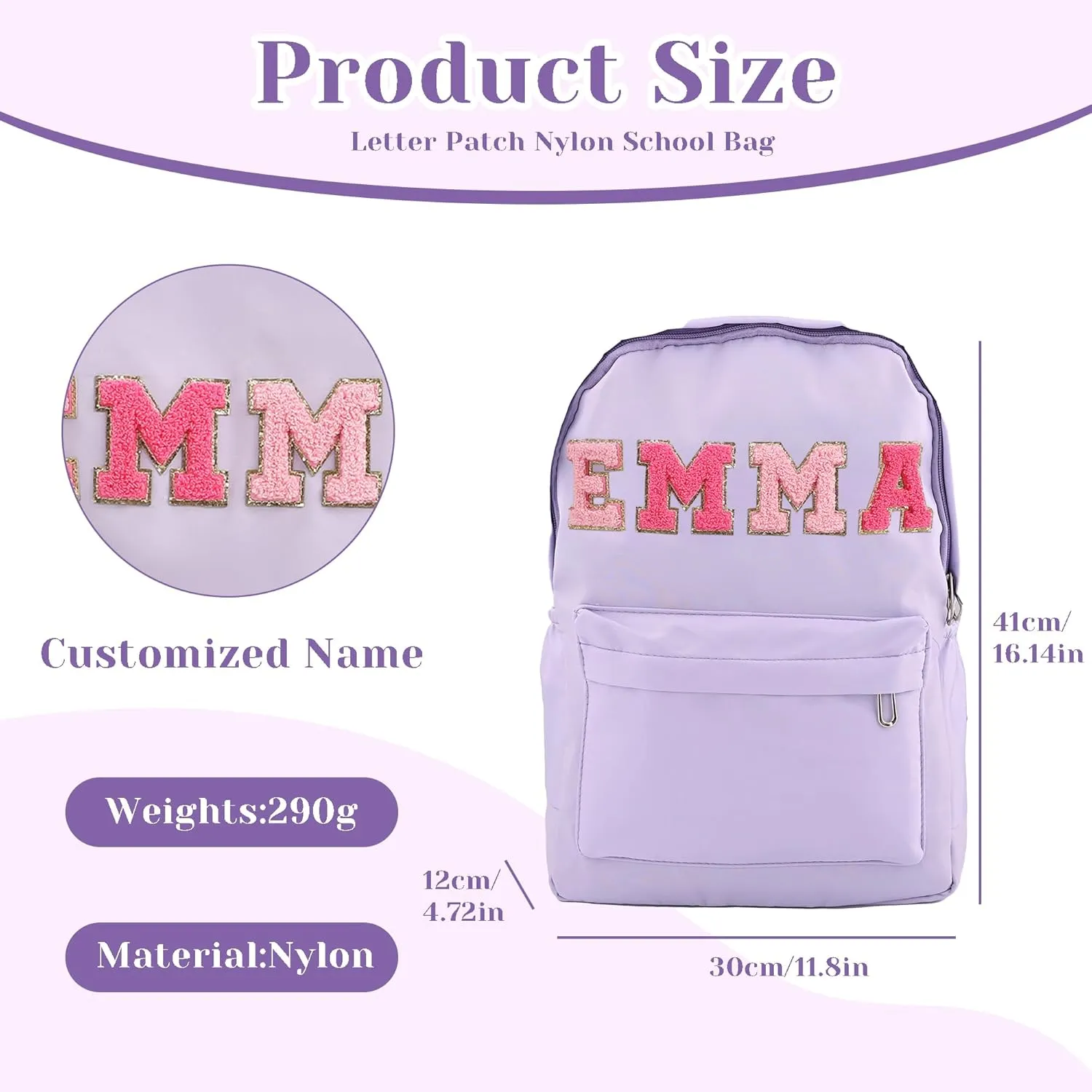 Personalized Chenille Letter Patch Toddler Backpack, Unisex, Pink, One Size, Modern, Water Resistant, Scratch Resistant, School Backpack