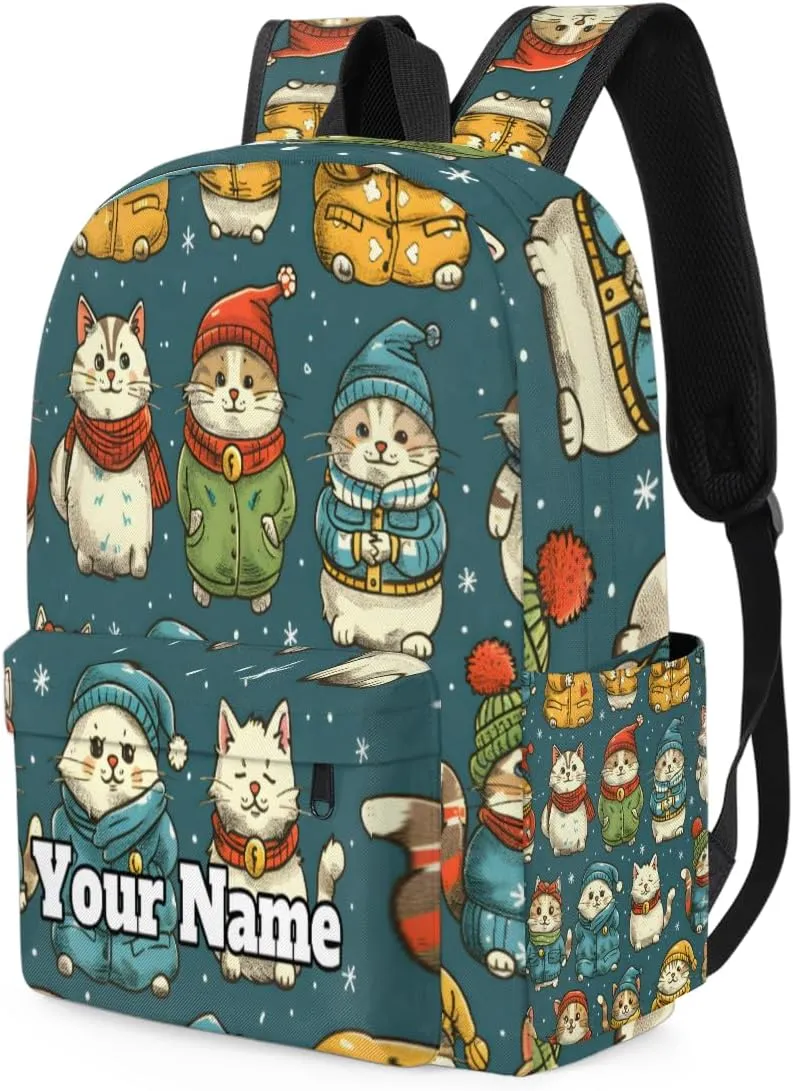 Personalized Christmas Winter Cat Preschool Toddler Backpack for Boys Girls Custom Kids Name Small Bookbags Kindergarten Elementary Backpack, Japanese Cat