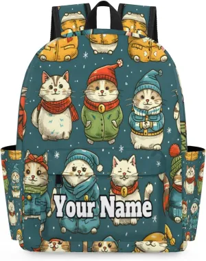 Personalized Christmas Winter Cat Preschool Toddler Backpack for Boys Girls Custom Kids Name Small Bookbags Kindergarten Elementary Backpack, Japanese Cat