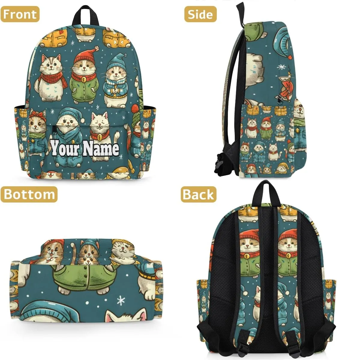 Personalized Christmas Winter Cat Preschool Toddler Backpack for Boys Girls Custom Kids Name Small Bookbags Kindergarten Elementary Backpack, Japanese Cat