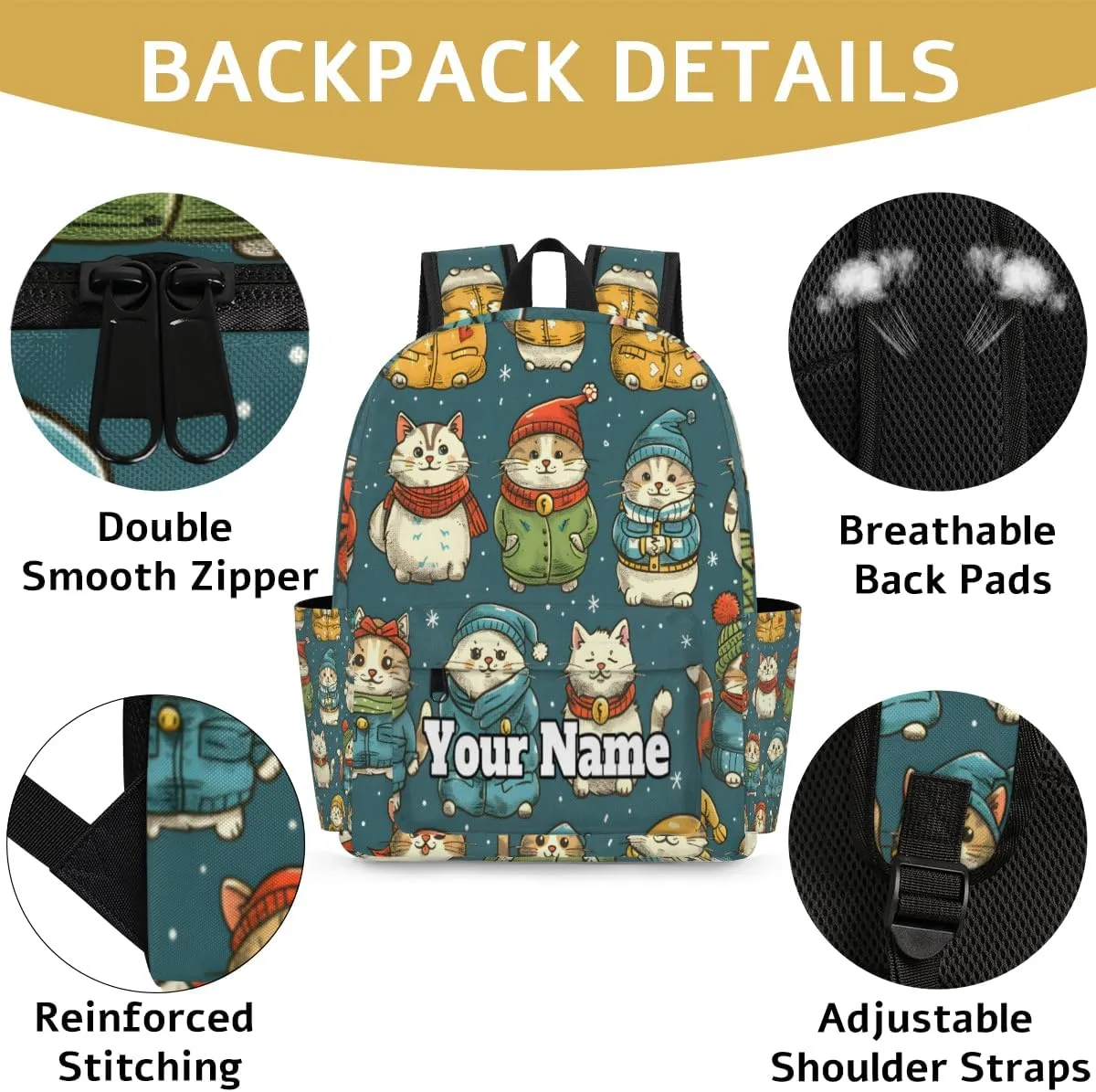 Personalized Christmas Winter Cat Preschool Toddler Backpack for Boys Girls Custom Kids Name Small Bookbags Kindergarten Elementary Backpack, Japanese Cat