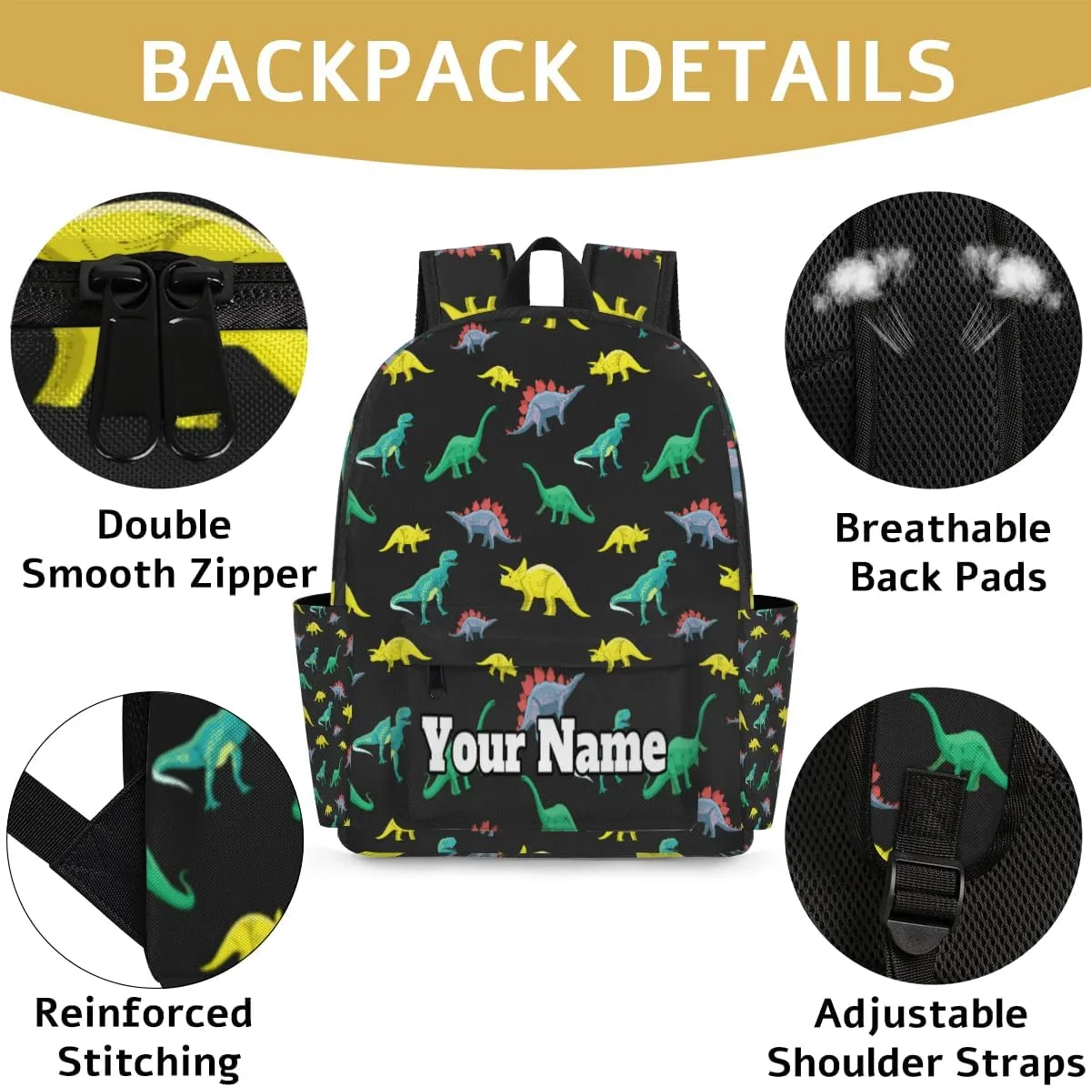 Personalized Colorful Dinosaurs Preschool Toddler Backpack for Boys Girls Custom Kids Name Small Bookbags Kindergarten Elementary Backpack, Cute Dinosaur