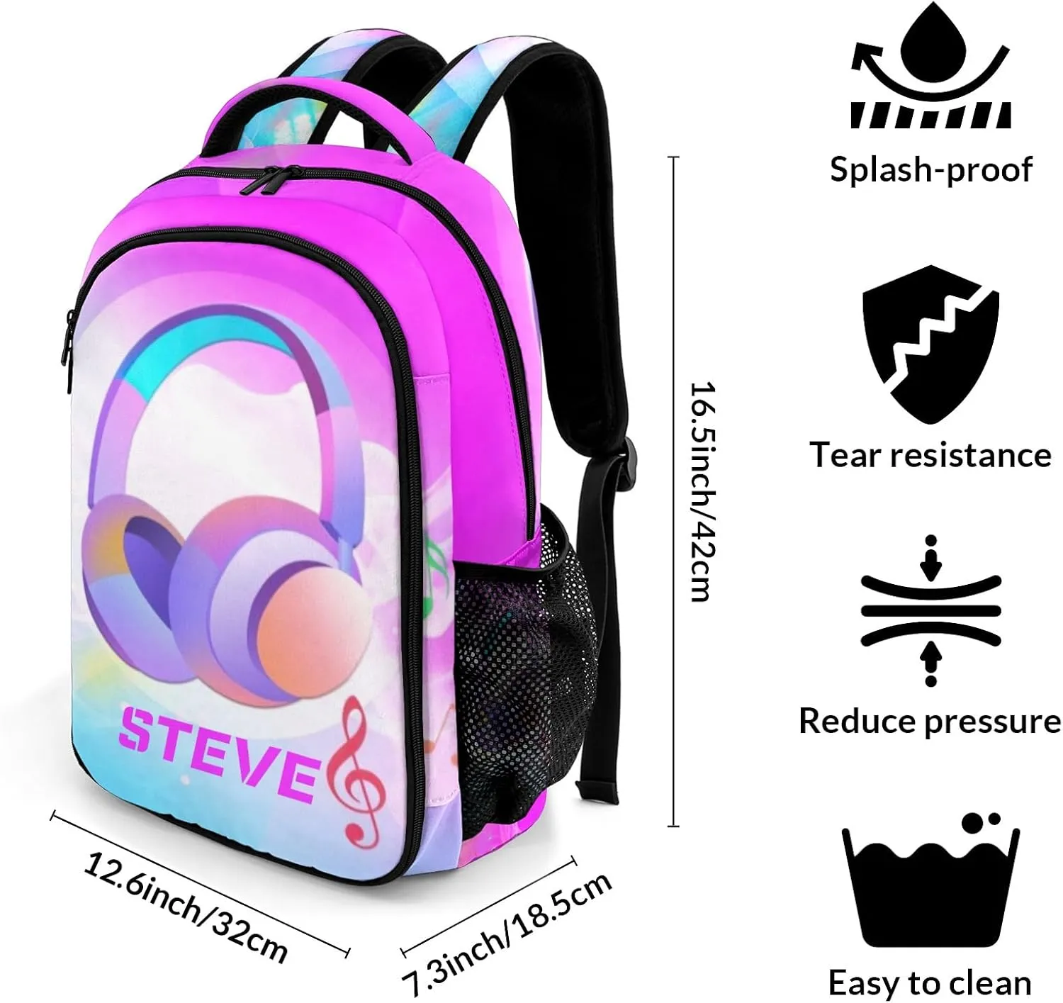 Personalized Colorful Headphones Music Backpack Casual Bag Daypack Laptop Bag for Family Party Gift