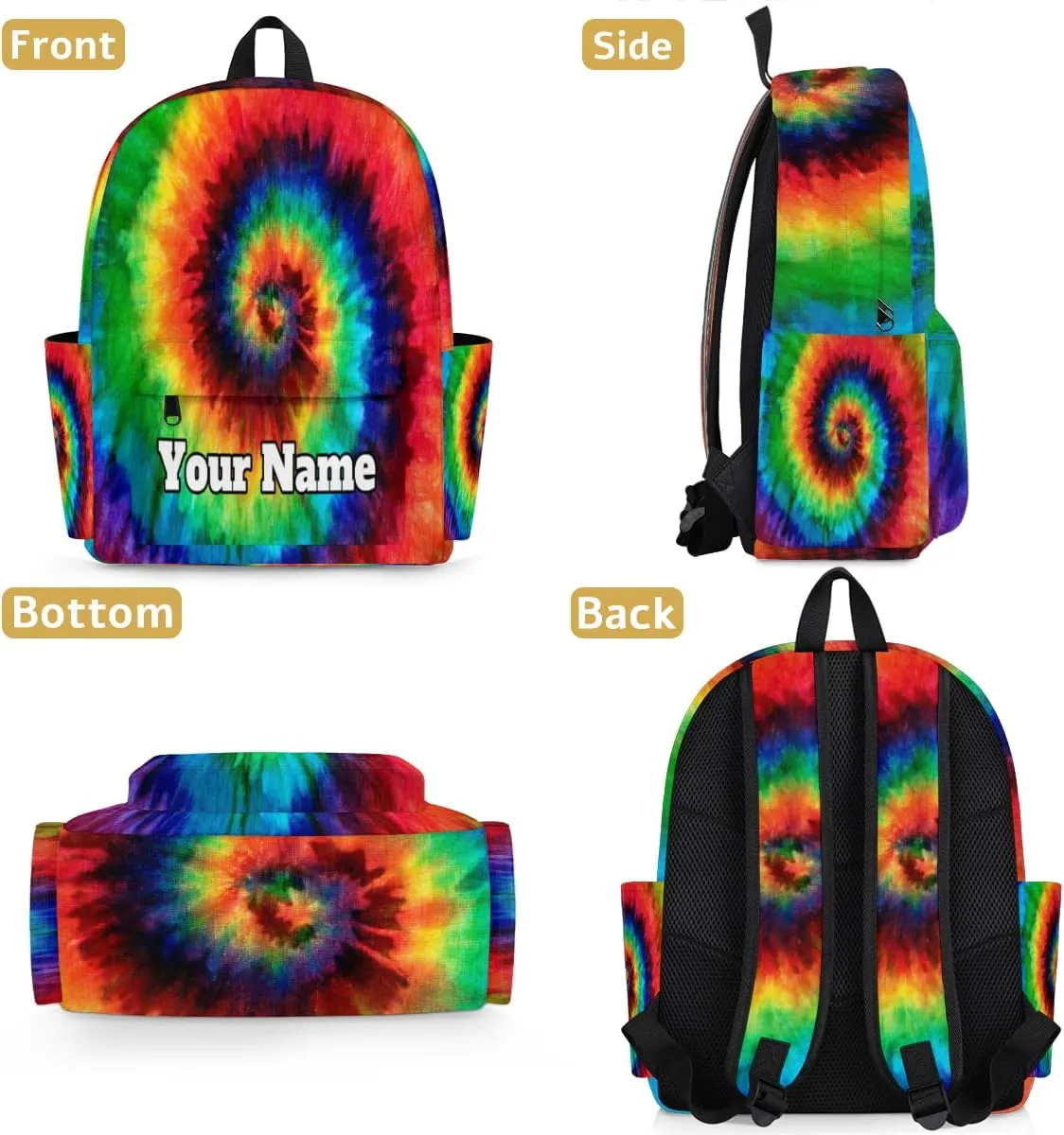 Personalized Colorful Tie Dye Preschool Toddler Backpack for Boys Girls Custom Kids Name Small Bookbags Kindergarten Elementary Backpack, Tie Dye Themed