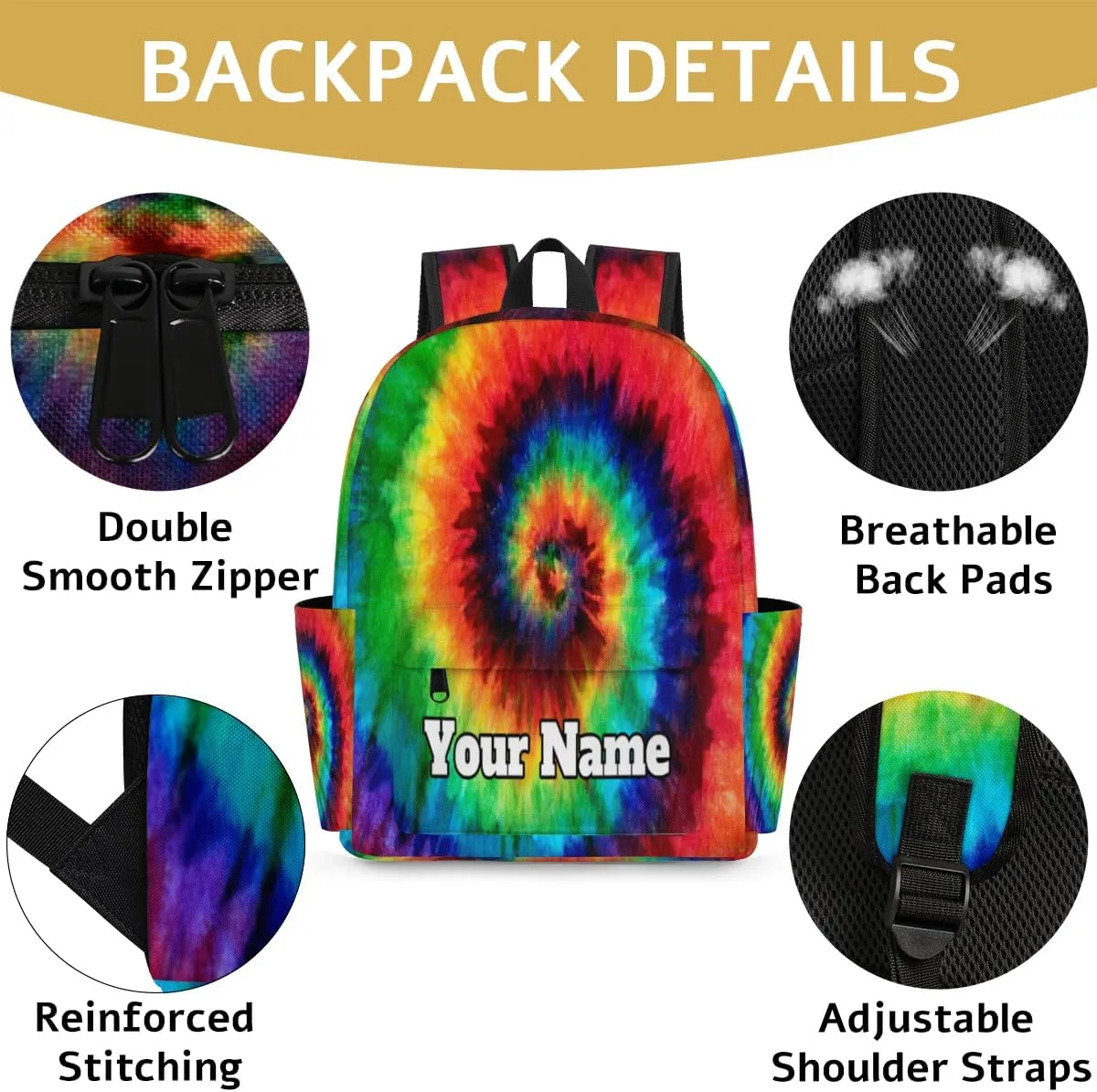 Personalized Colorful Tie Dye Preschool Toddler Backpack for Boys Girls Custom Kids Name Small Bookbags Kindergarten Elementary Backpack, Tie Dye Themed