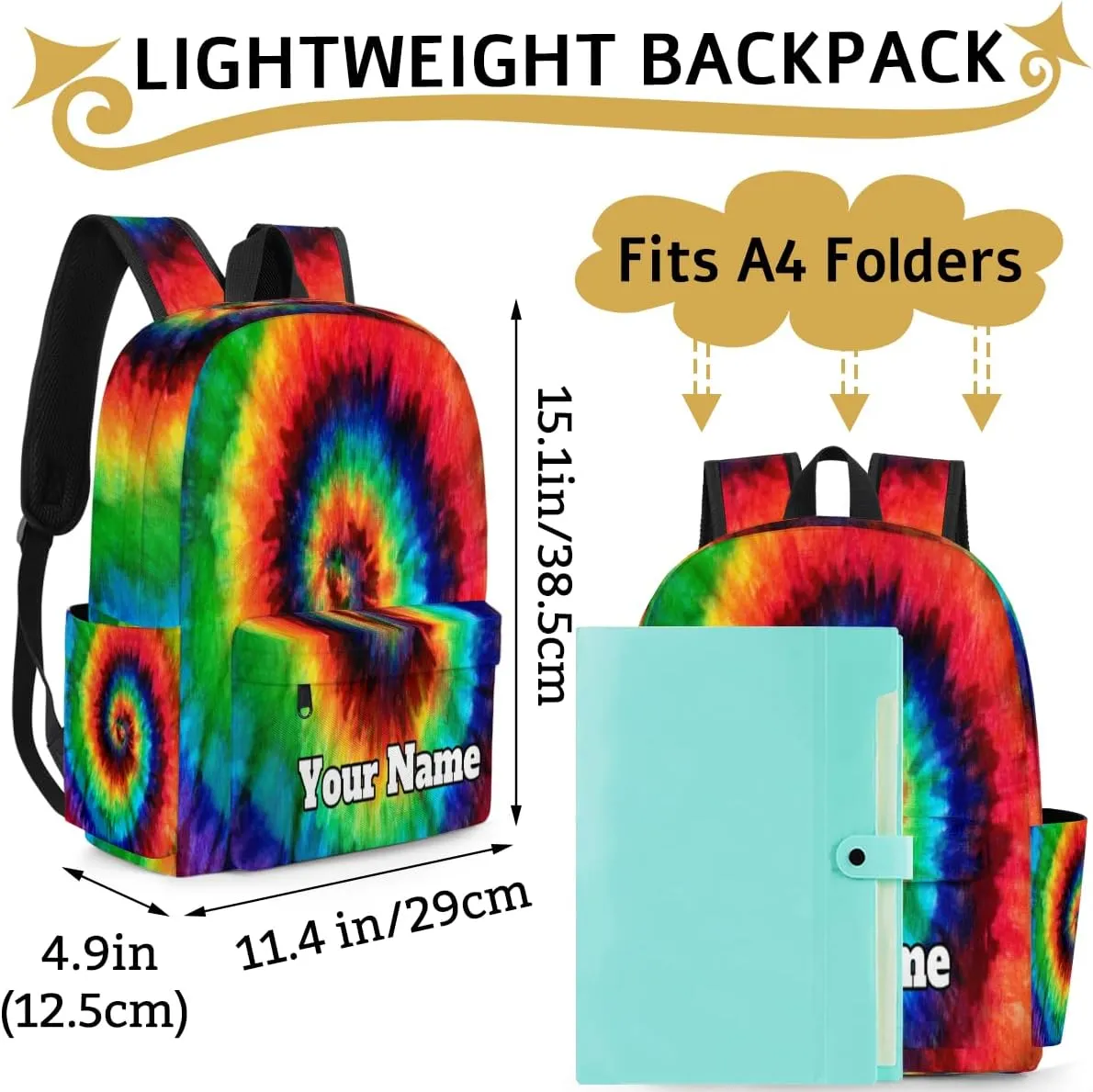 Personalized Colorful Tie Dye Preschool Toddler Backpack for Boys Girls Custom Kids Name Small Bookbags Kindergarten Elementary Backpack, Tie Dye Themed