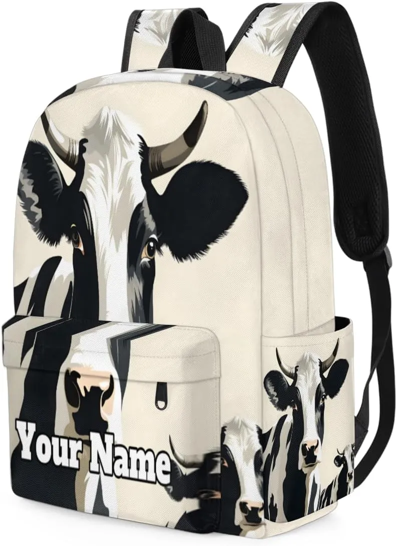 Personalized Cow Patten Preschool Toddler Backpack for Boys Girls Custom Kids Name Small Bookbags Kindergarten Elementary Backpack, Farm Animal