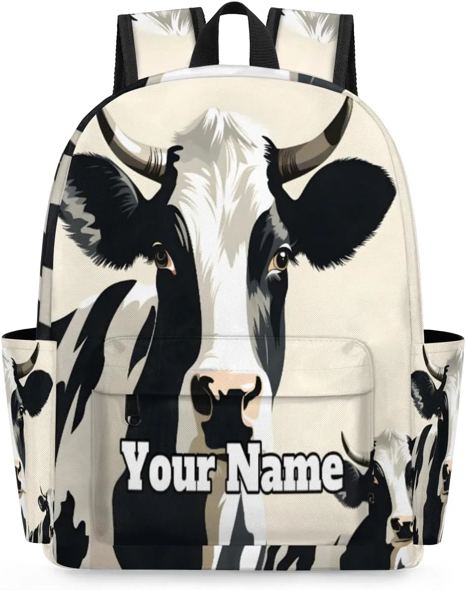 Personalized Cow Patten Preschool Toddler Backpack for Boys Girls Custom Kids Name Small Bookbags Kindergarten Elementary Backpack, Farm Animal