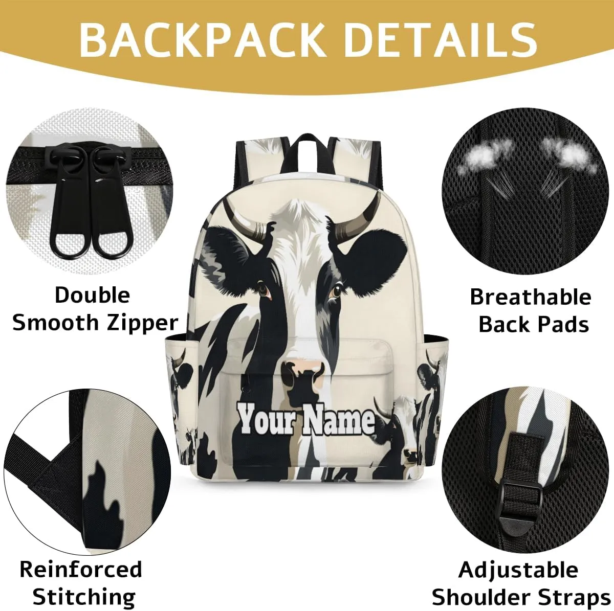Personalized Cow Patten Preschool Toddler Backpack for Boys Girls Custom Kids Name Small Bookbags Kindergarten Elementary Backpack, Farm Animal