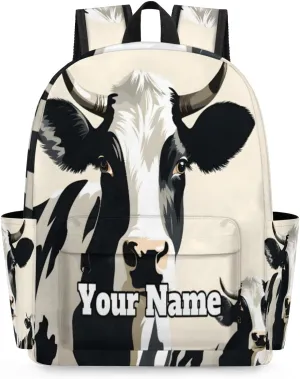 Personalized Cow Patten Preschool Toddler Backpack for Boys Girls Custom Kids Name Small Bookbags Kindergarten Elementary Backpack, Farm Animal