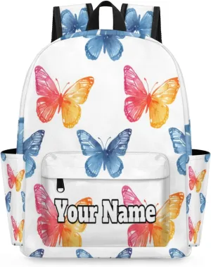 Personalized Cute Butterfly Preschool Toddler Backpack for Boys Girls Custom Kids Name Small Bookbags Kindergarten Elementary Backpack, Colorful Butterfly