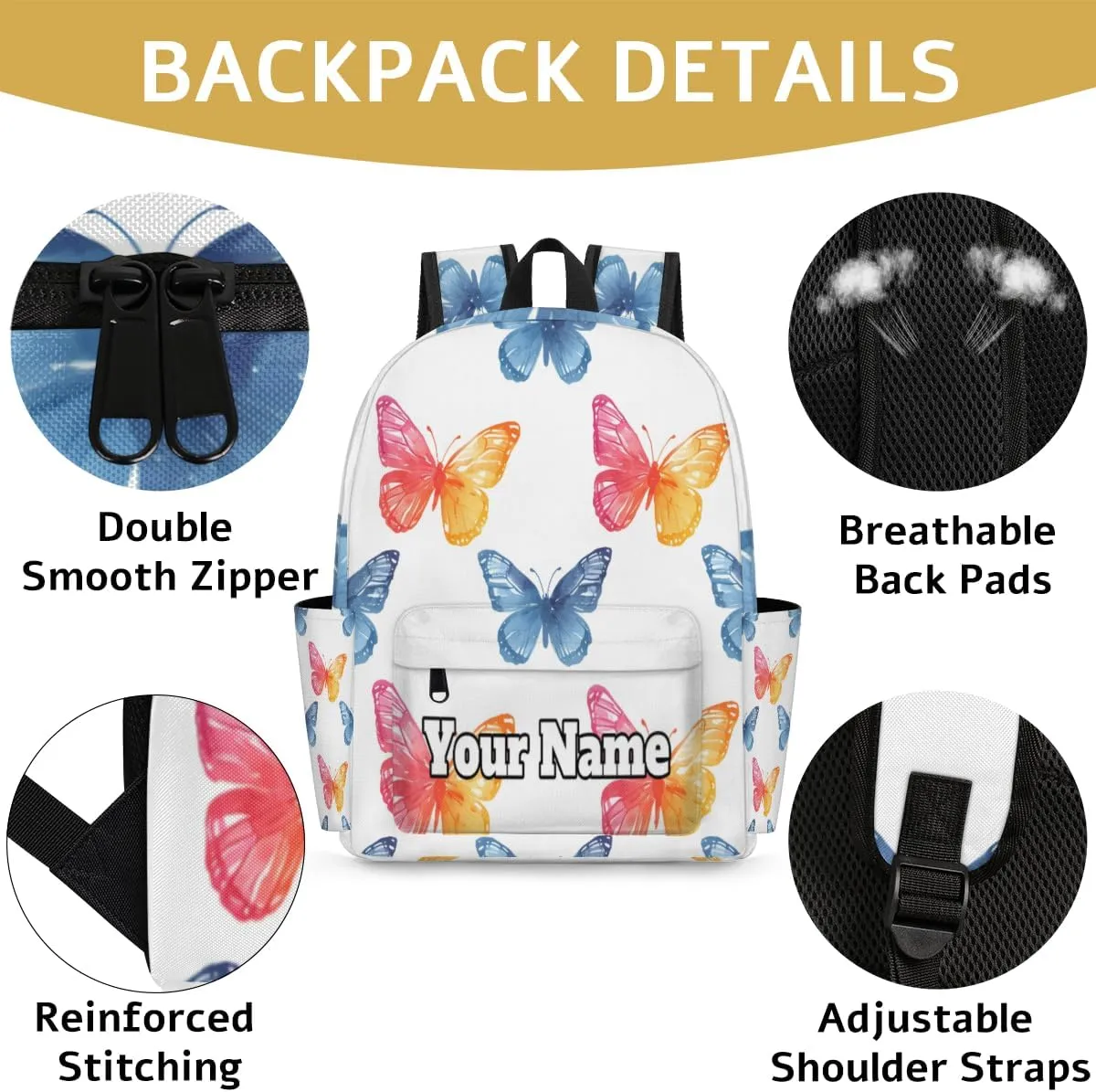 Personalized Cute Butterfly Preschool Toddler Backpack for Boys Girls Custom Kids Name Small Bookbags Kindergarten Elementary Backpack, Colorful Butterfly