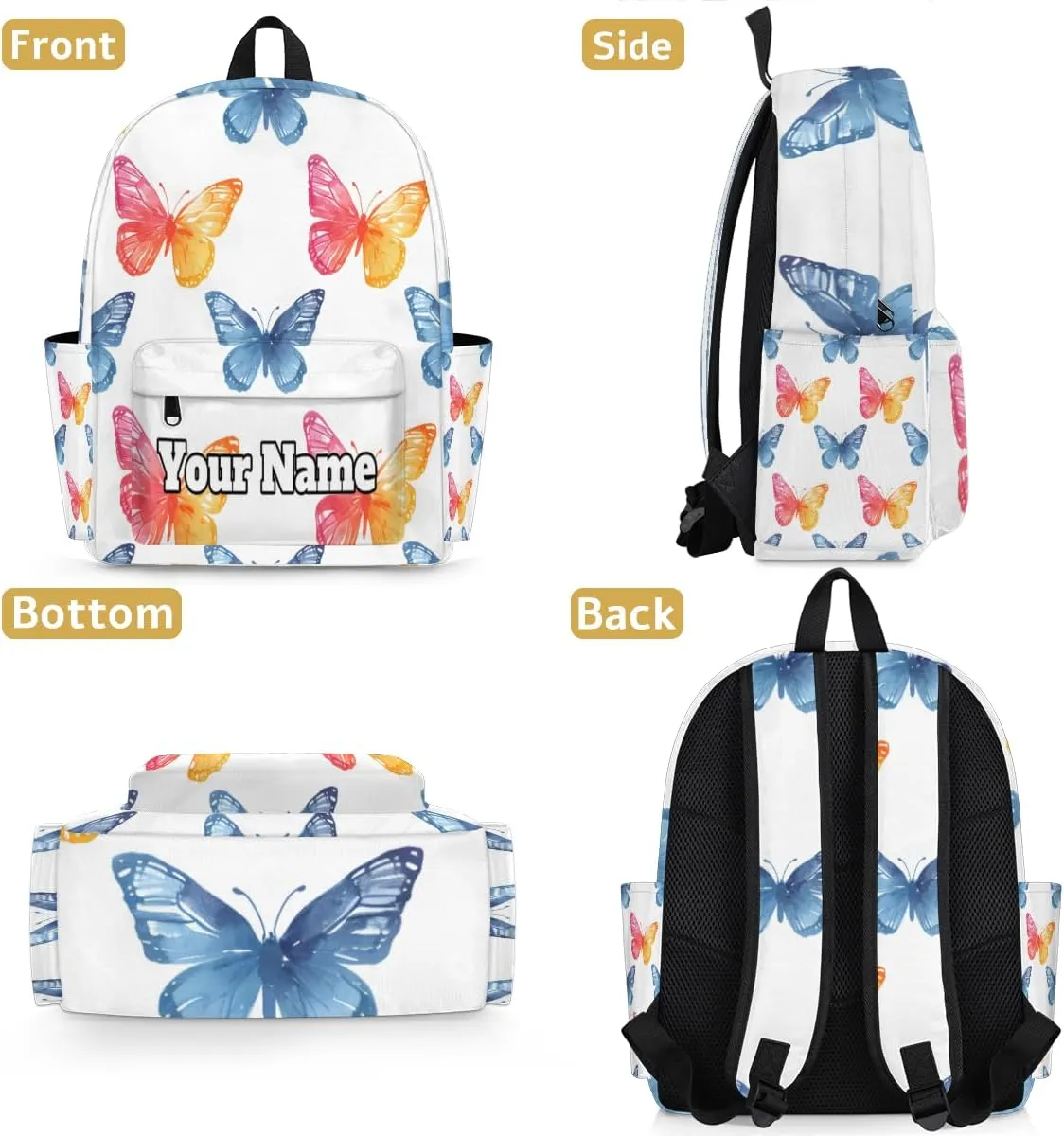 Personalized Cute Butterfly Preschool Toddler Backpack for Boys Girls Custom Kids Name Small Bookbags Kindergarten Elementary Backpack, Colorful Butterfly